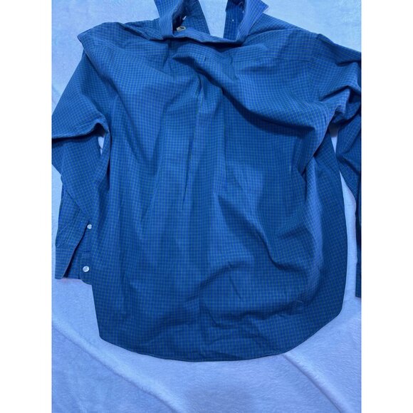Roundtree Yorke Gold Label Dress Shirt Mens L Large Blue/Green Plaid Long Sleeve - Picture 6 of 7